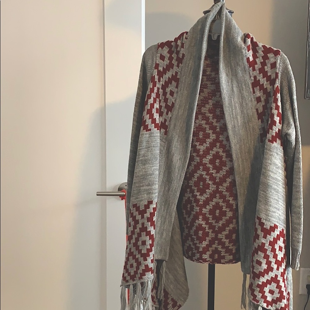 Cute grey and red cardigan